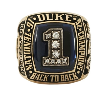 1992 Duke Blue Devils NCAA Basketball Championship Salesman Sample Ring (Coach K)